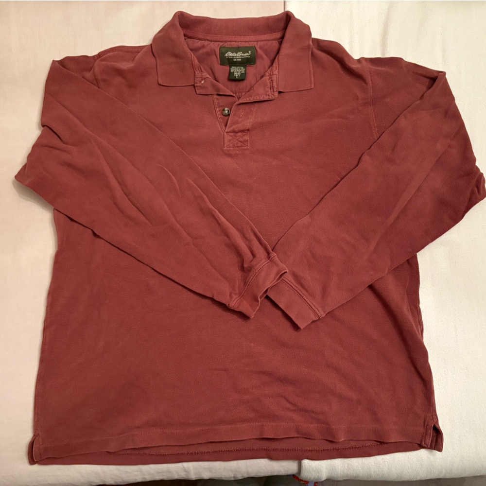 eddie bauer long sleeve light red/pink polo shirt